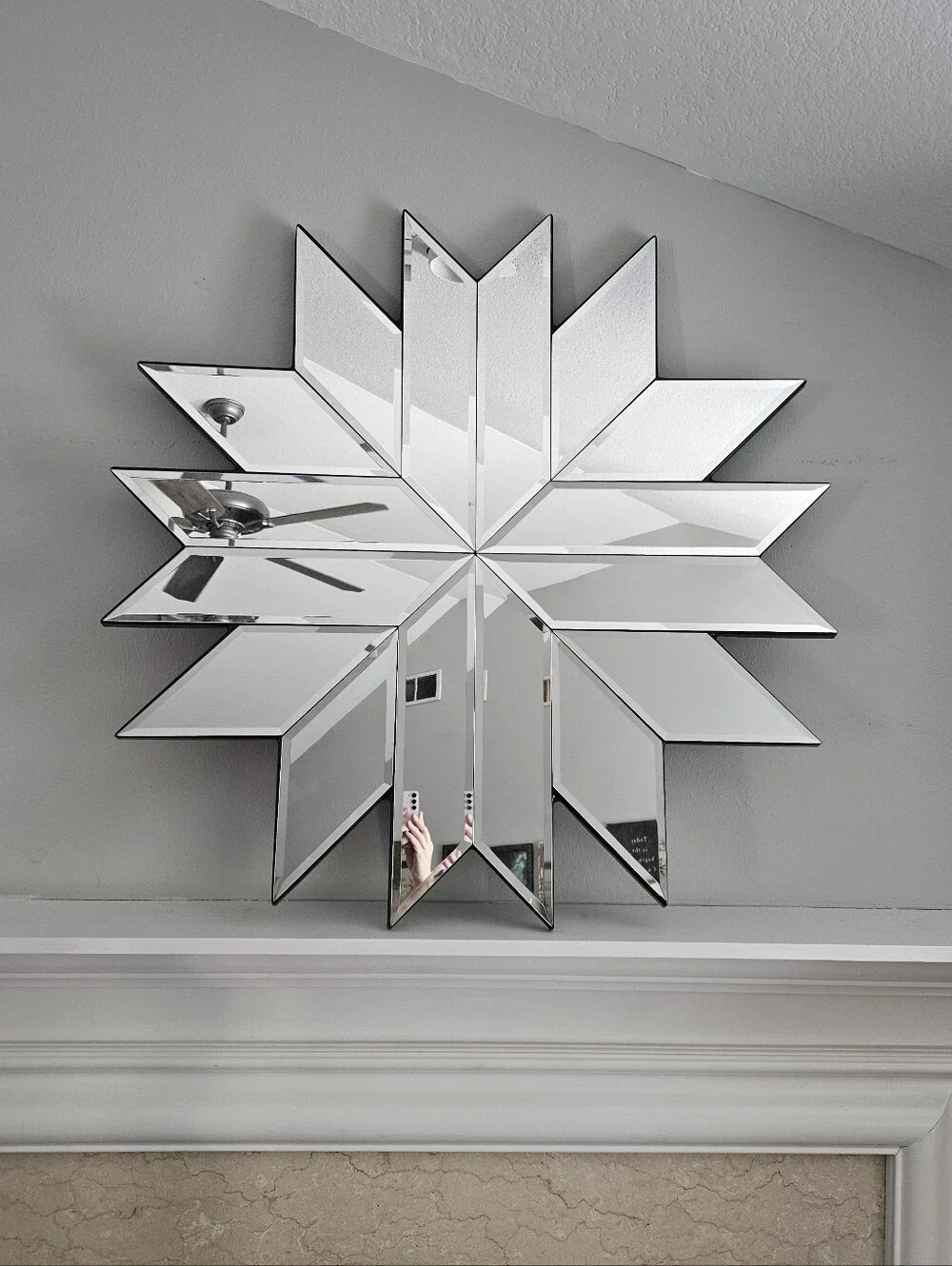 Vintage Windsor Art Deco Beveled Glass Snowflake/Starburst Accent Wall Mirror